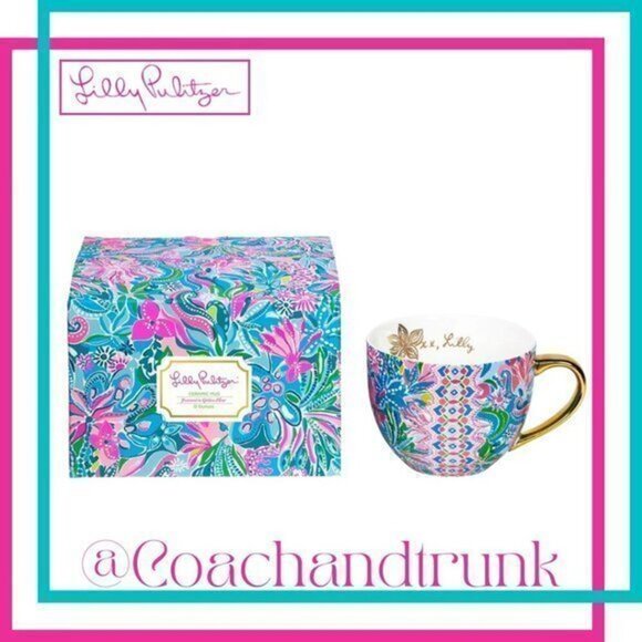 NWT LILLY PULITZER Oversized Ceramic Mug Turquoise Oasis Golden Hour 12 Oz - Picture 1 of 5